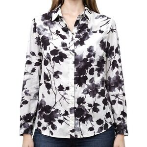 Anne Klein Women Floral Button Up Blouse Gold Hardware Polyester Workwear XS